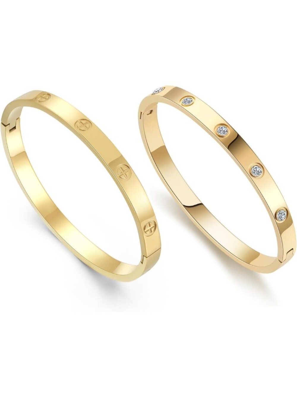 2-Pack Gold Plated Friendship Bracelets - Durable Cuff Bangles with CZ | Sister